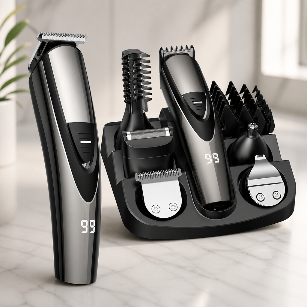 SHPAVVER Beard Trimmer for Men: Professional Barber Hair Clippers - 12-in-1 Cordless Grooming Kit - Waterproof Electric Razor with Turbo Speed & Precision Blades