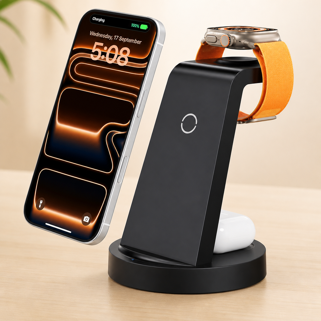 Anlmz 3 in 1 Charging Station for iPhone, Wireless Charger for iPhone 17 16e 16 15 14 13 12 11 X Pro Max & Apple Watch - Wireless Charging Station for AirPods 4 3 Pro