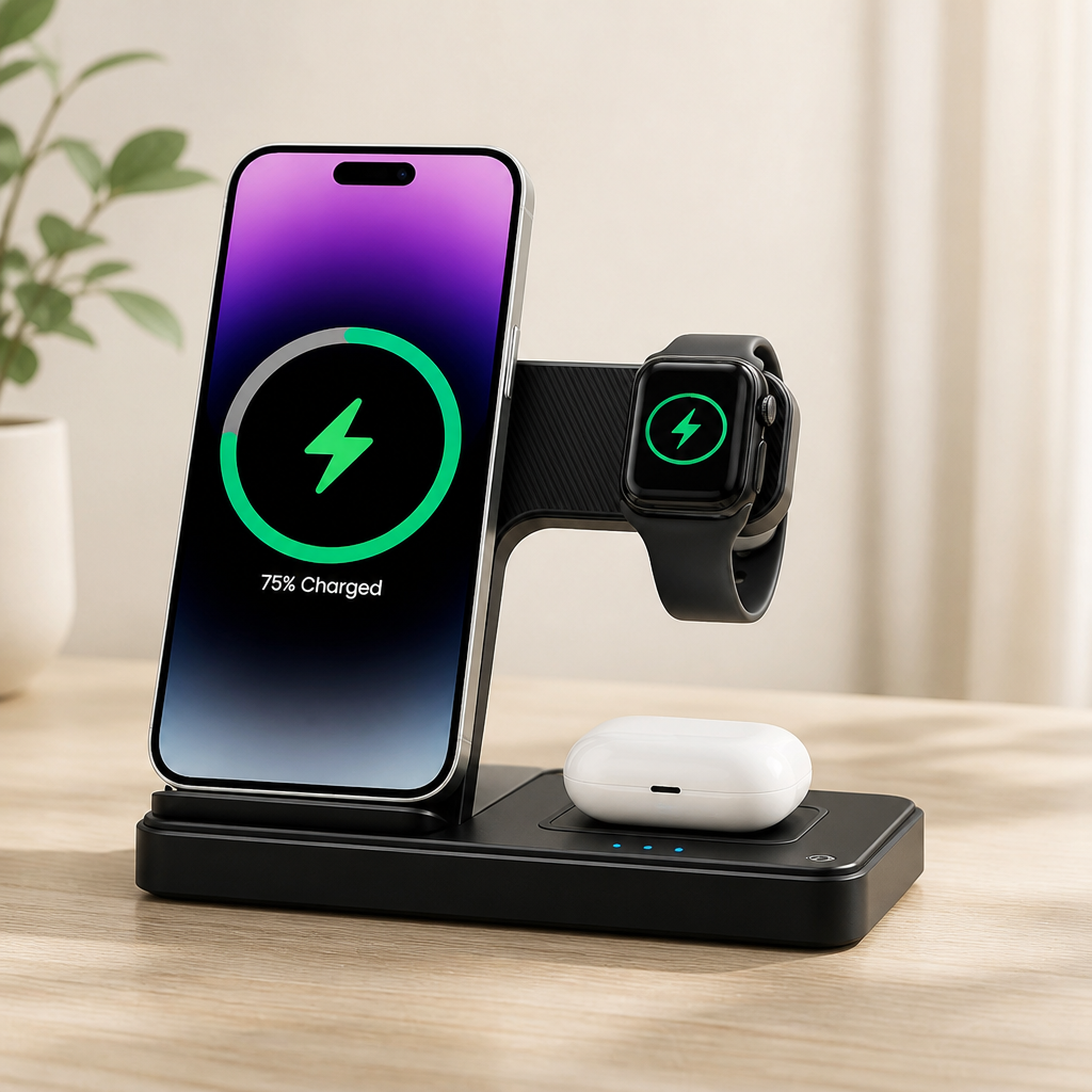 Wireless Charger iPhone Charging Station: 3 in 1 Charger Stand Multiple Devices for Apple - iPhone 17 16e 16 15 14 Pro Max 13 12 11 - Watch 11 10 9 8 7 6 5 4 3 2 SE and Ultra Series - Airpods 4 3 Pro