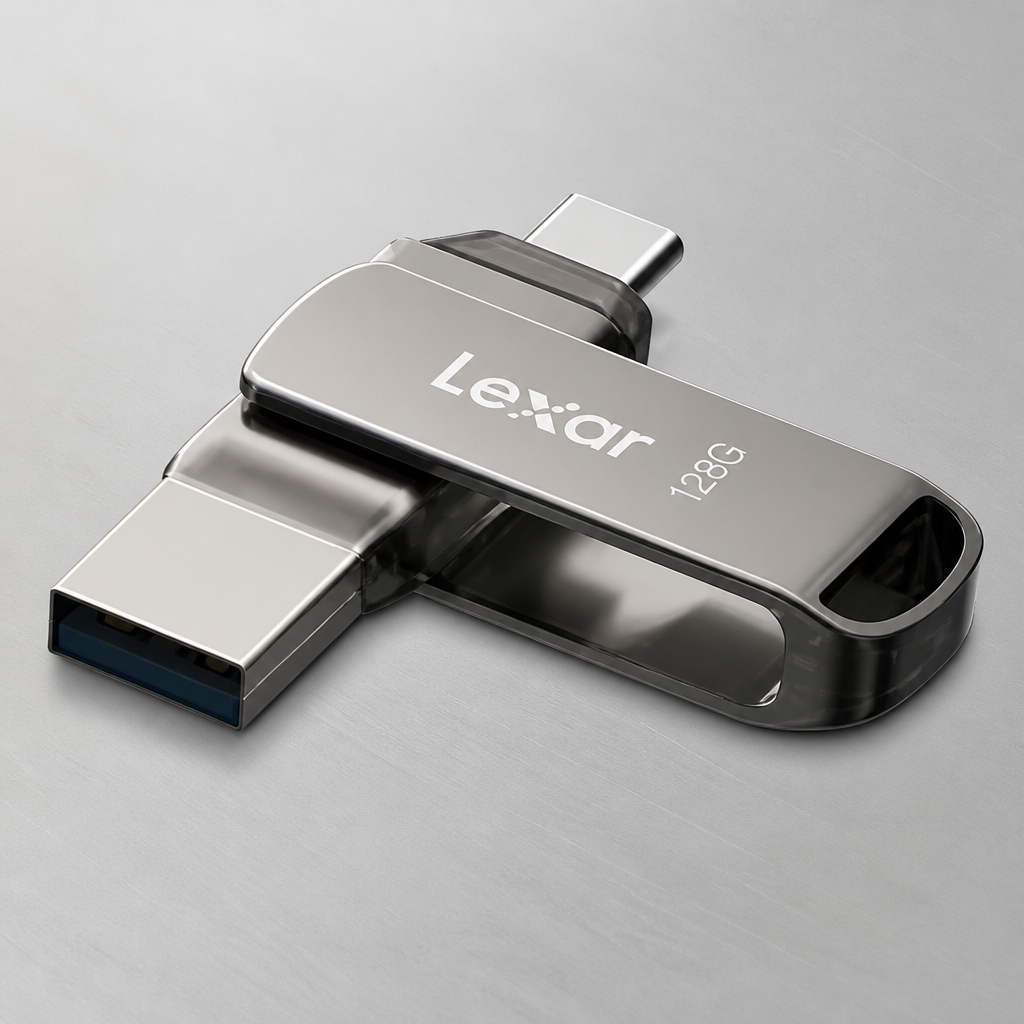 Lexar 128GB JumpDrive Dual Drive D400 USB 3.2 Type-C & Type-A Flash Drive for Storage Expansion, Photo Back-up for iPhone 15, Up to 130MB/s, Metal Housing & Swivel Design, Titanium (LJDD400128G-BNQNU)